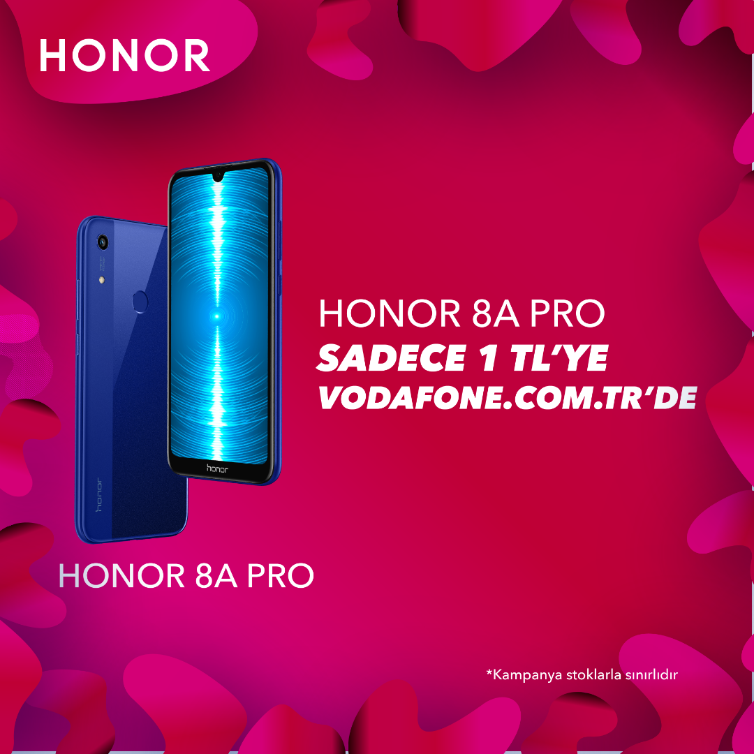 1 TL’ye Honor 8A Pro Vodafone.com.tr’de
