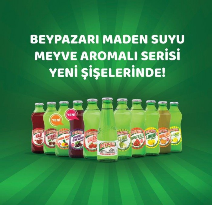 Beypazarı Maden Suyu'nun meyve aromalı serisi yeni şişesinde