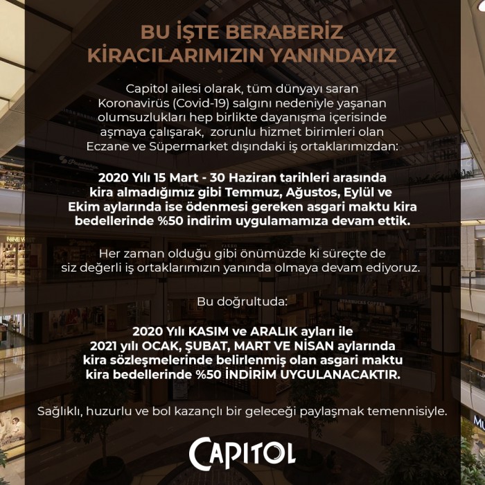 Capitol, Kiracılarına yüzde 50 indirim vermeye devam ediyor