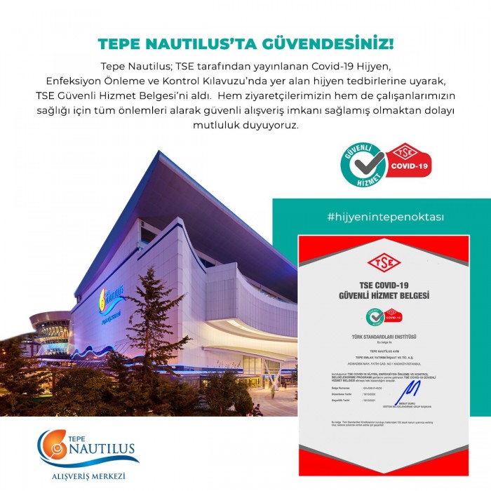 Tepe Nautilus, “TSE COVID-19 Güvenli Hizmet Belgesi” aldı