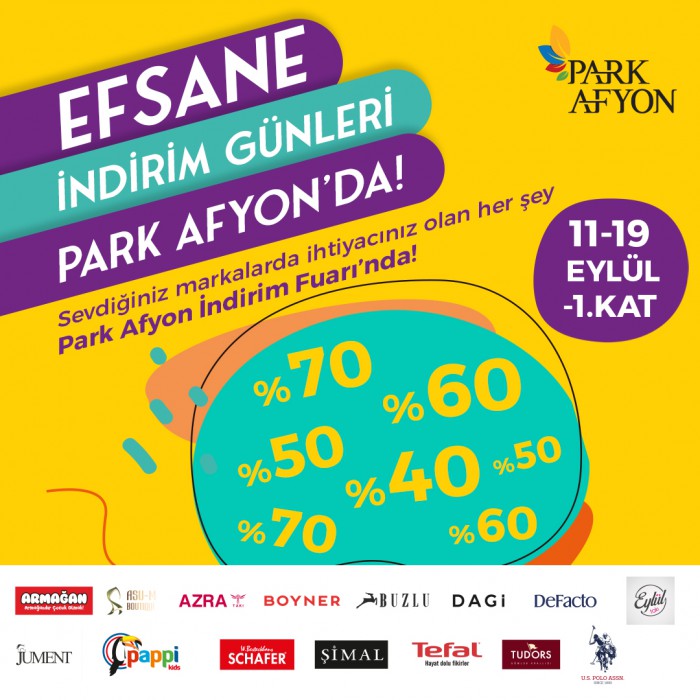 Park Afyon’da 11-19 Eylül arasında Efsane İndirim Günleri