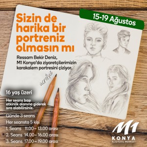 M1Konya AVM’de ressam Bekir Deniz karakalem portrelerinizi çiziyor