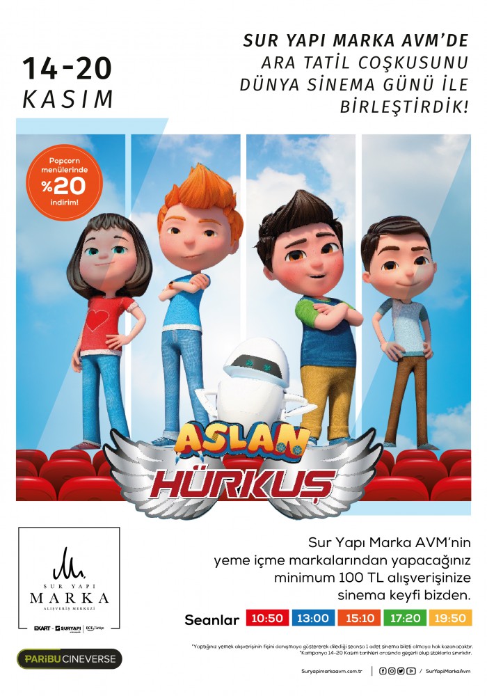 Ara tatil ve Dünya Sinema Günü haftasında Sinema biletiniz Sur Yapı Marka AVM’den
