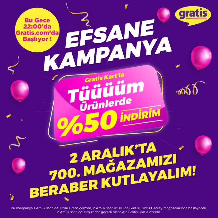 Gratis, 700’üncü mağaza açılışını efsane kampanyası ile kutluyor