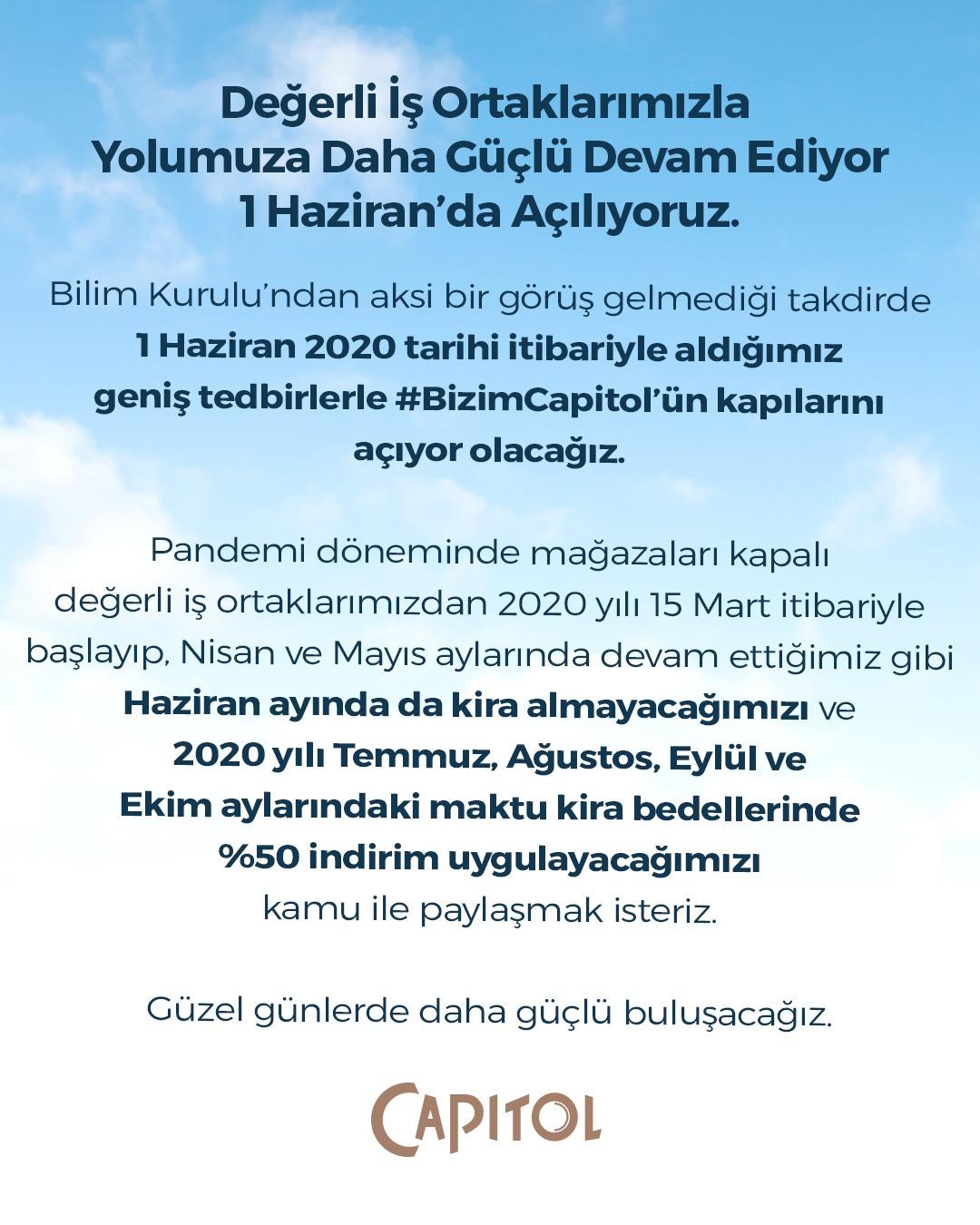Capitol, 1 Haziran'da geniş tedbirlerle açılıyor